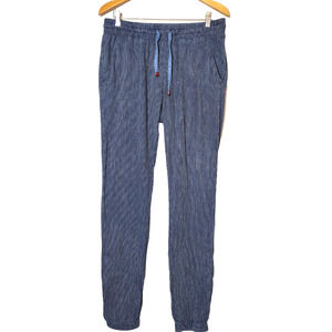 Betabrand Pants Medium Tall LONG Womens LINEN Elastic Waist Joggers Blue Pockets